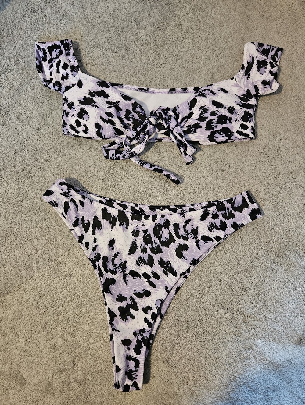 Lavender and Black Leopard Bardot Top With High Cut Bikini